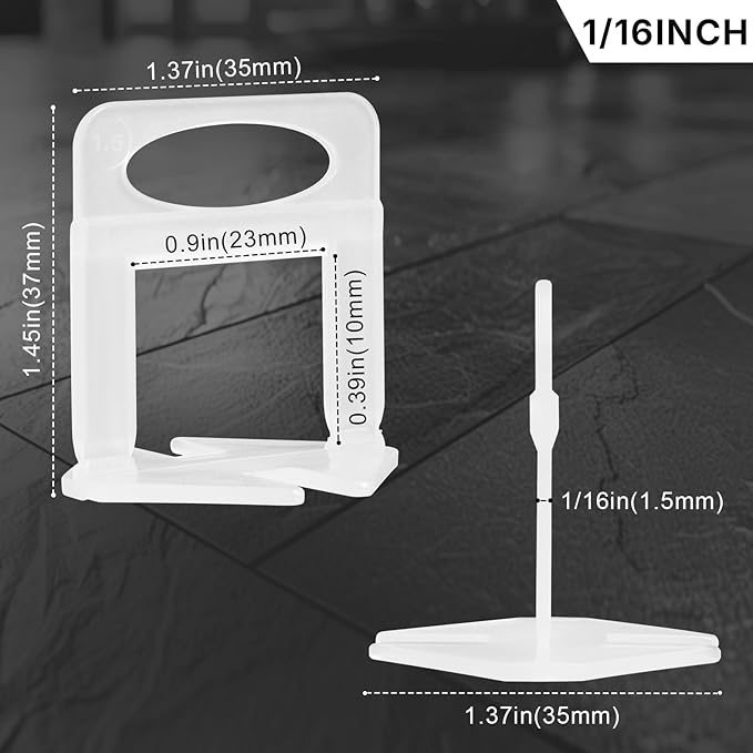 Tile Leveling System, Tile Spacers Tile Leveling Tools, Tile Leveling Clips for Tiles and Stone Installation (1/16 Inch*2400 Piece)