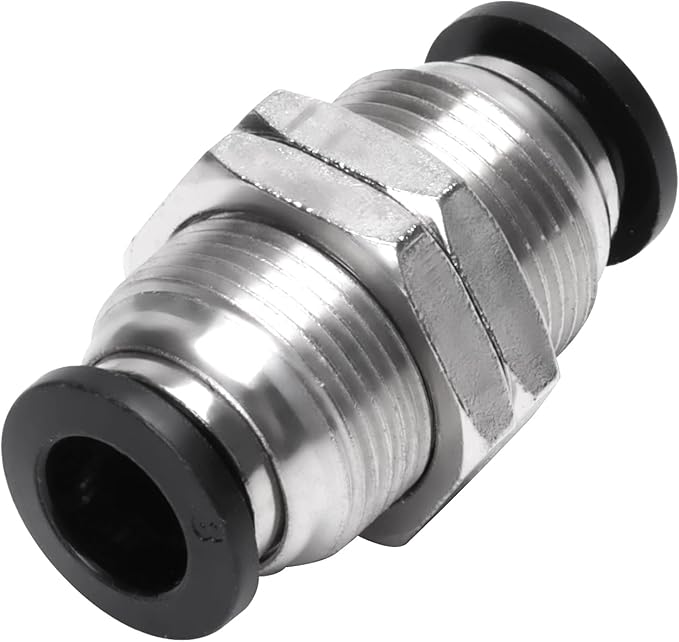 Bulkhead Union Push to Connect Tube Fitting 8mm Tube OD Double Threaded (5 Packs)