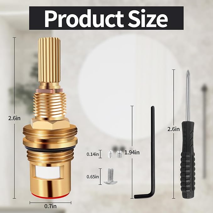 Brass 1-002 Replacement Parts Widespread Cartridge hot Side,compatible with Brass 1002 Ceramic hot Cartridge，Brass Construction