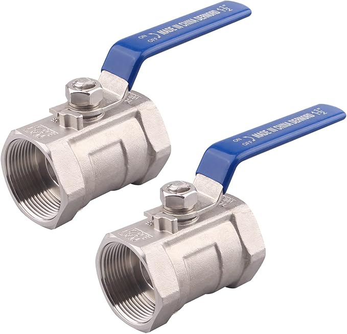 DERNORD Stainless Steel Ball Valve 1PC Type 1.5 Inch NPT Standard Port for Water, Oil, and Gas (Pack of 2)