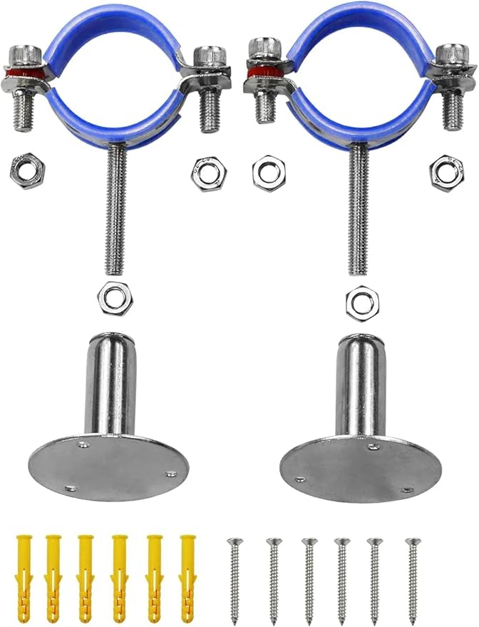 AKIHISA 2 Pcs 304 Stainless Steel Pipe Supports, Wall Mount Ceiling Mount Pipe Hanger, Pipe Holder for OD Pipe 32-34MM Adjustable Height Range 50-100mm