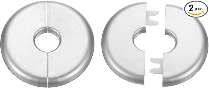 HARFINGTON 2pcs Wall Split Flange 17mm/0.7" Self-Adhesive Plumbing Cover Plates ABS Plastic Round Escutcheon Plate Buckle Design for Water Pipe Bathroom Kitchen Decoration, Silver Tone