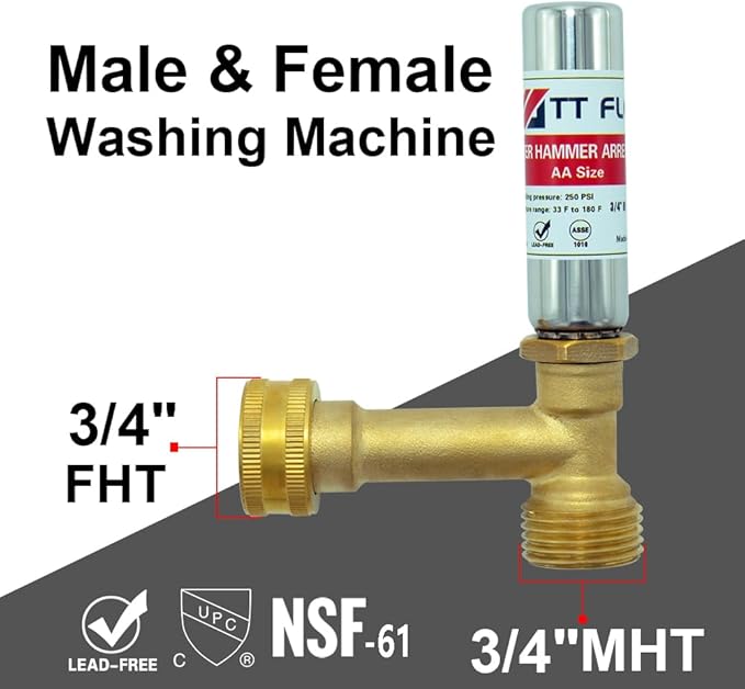 Stainless Steel Water Hammer Arrestor 3/4 Inch Swivel FHT x 3/4 Inch MHT For Washing Machine and garden hose water pipe