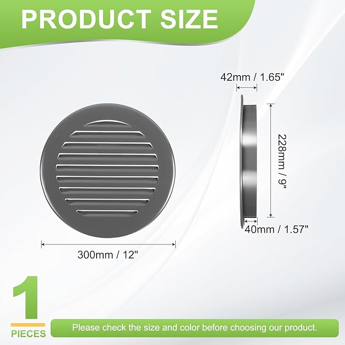 PATIKIL 9" Round Air Vent, Louver Grille Cover Aluminum Alloy Soffit Vent HVAC Ventilation for Ceiling Wall Roofing Bathroom Kitchen Garage Duct Shed Garage, Dark Gray