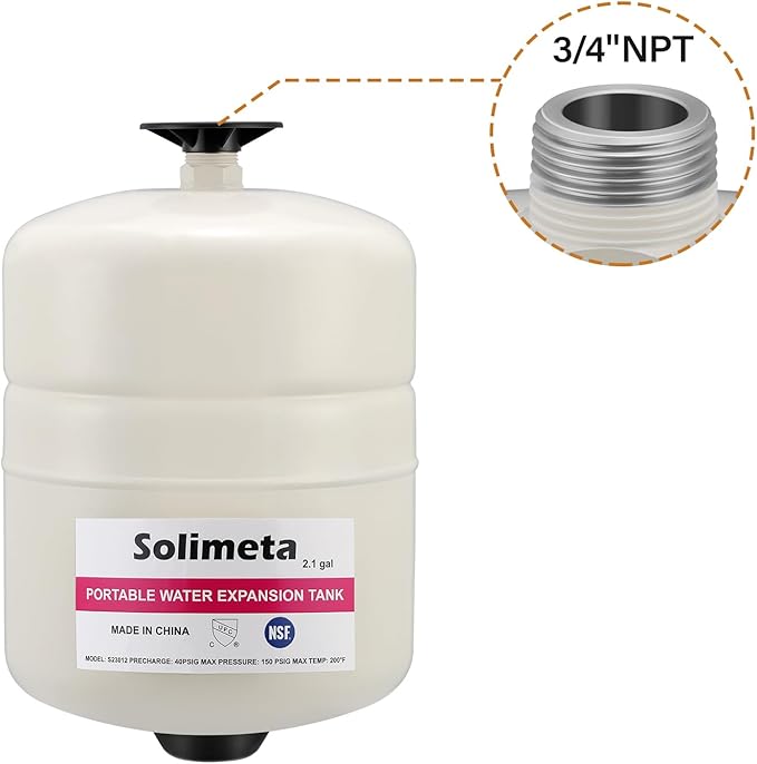 Solimeta 2.1 Gallon Potable Water Expansion Tank With Adjustable Wall Mounting Bracket