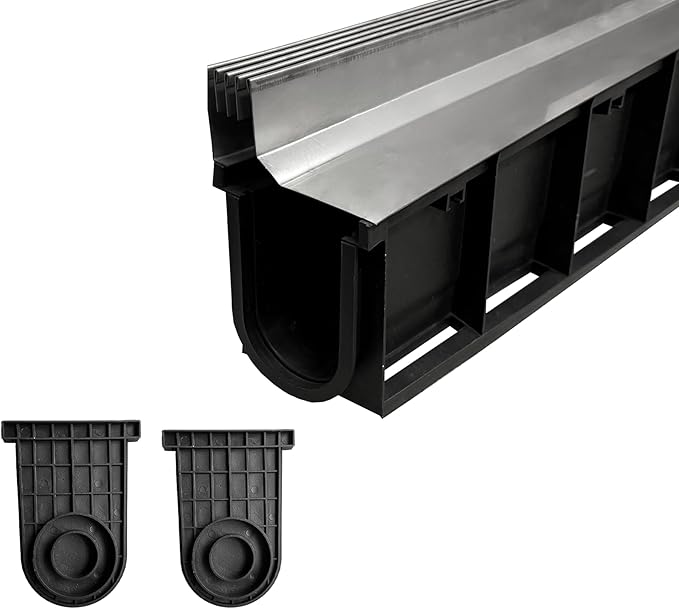 Slot Channel Drain with 304 Stainless Steel Grate-39.4Lx6.3Wx10.9H in. Deep Profile Trench Drain System for Landscaping,Trench Drain for Patio,A15 Hidden Drain Channel with Metal Grate