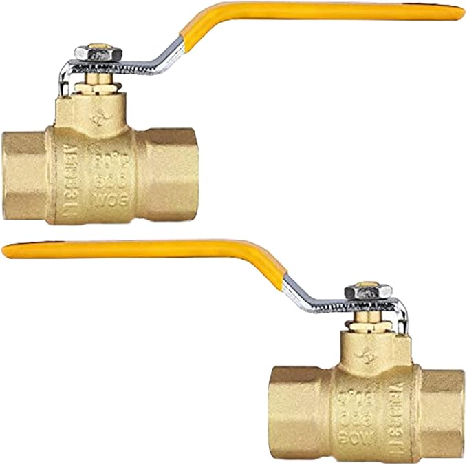 2-Pack HeSun 3/4 Inch FIP Threaded Ball Valve, Brass Full Port Shut-off Valve,3/4" Female NPT x 3/4" Female NPT, 600 WOG (Water, Oil and Gas),Yellow(VALVE228-2)