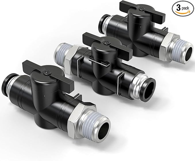 TAILONZ PNEUMATIC 3/8 Inch Tube OD x 3/8 Inch NPT Thread Ball Valve Air Flow Control Valve Push to Connect Fitting BVC-3/8-N3（Pack of 3）