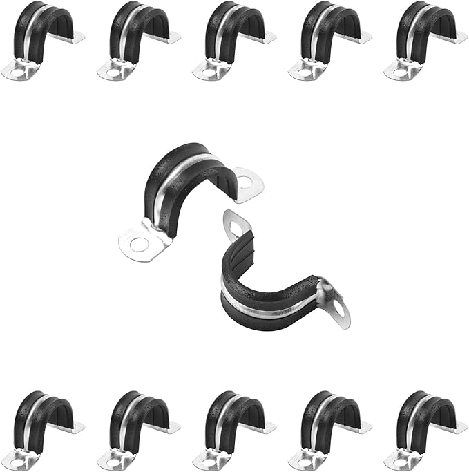 3/4 Inch Reinforced Rigid Pipe Strap, 2 Holes U Bracket Cable Clamp Hanger, Rubber Cushioned Insulated Clamp, Conduits Strap Clamps for Pipe Fixing on Various Surfaces, 10 PCS(20mm)