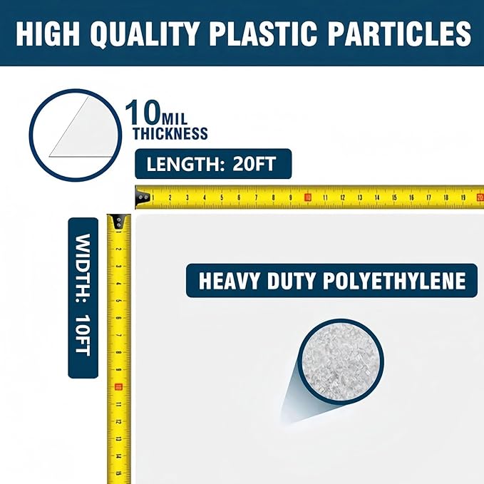10Mil Vapor Barrier for Crawl Space, GENNIZZ 10FT x 20FT 10Mil Reinforced Plastic Sheeting, Heavy Duty Drop Cloth Moisture Barrier Underlayment (Black & White Panda Film)