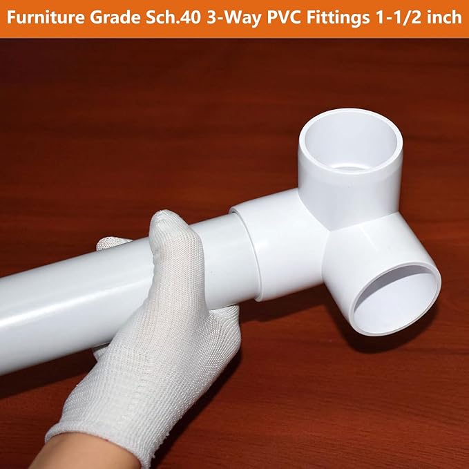 1-1/2" PVC Fittings 3 Way (10-Pack) Furniture Grade, Elbow Connector, Heavy Duty for DIY Furniture, Frames, UV Resistant - Compatible with 1-1/2" Schedule 40 PVC Pipes‌