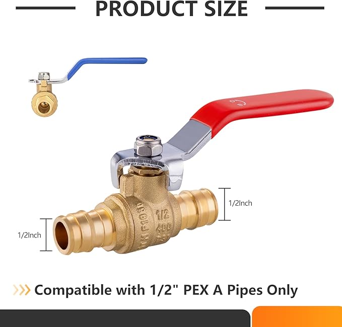 10 PCs HeSun 1/2 Inch PEX A Expansion Ball Valve,Brass Shut Off Valve for Hot and Cold Water, Fit PEX A Expansion Pipe, ASTM F1960,Red&Blue(VALVE149)