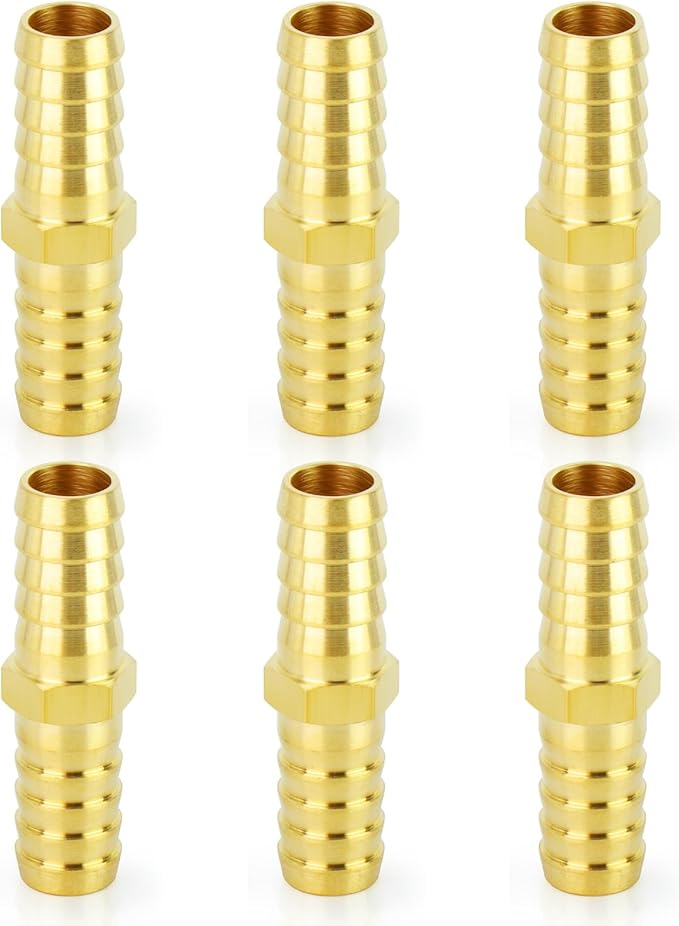 ChillWaves Brass Hose Barb Fittings, Splicer Mender Union 1/2" Barb x 1/2" Barb Hose Repair Kit For Water/Fuel/Air(6-PACK)