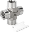 TAISHER 1PCS Forging of 304 Stainless Steel 4 Way Pipe Fittings, 1/8" x 1/8" x 1/8" x 1/8" NPT Female Pipe Fittings