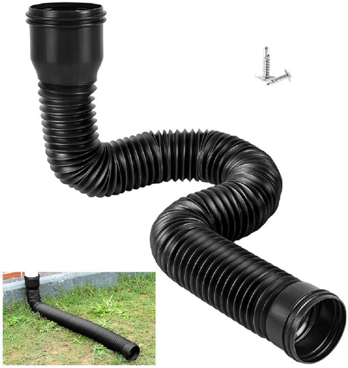Tyenaza Rain Gutter Downspout Extension, Drainage Pipe, Flexible PE Extendable Drain Away Extender for Outdoor Villa Round (Black)