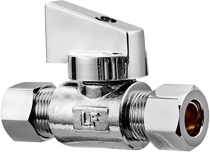 2 Pack Premium Brass 3/8" Compression x 3/8" Compression Quarter Turn Water Straight Angle Valve
