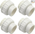 4 Pcs 1" White PVC Union Pipe Fitting (Socket x Socket), PVC Slip Union Adapter Coupling Schedule 40 EPDM O-Ring, Coupling Pipe Fitting