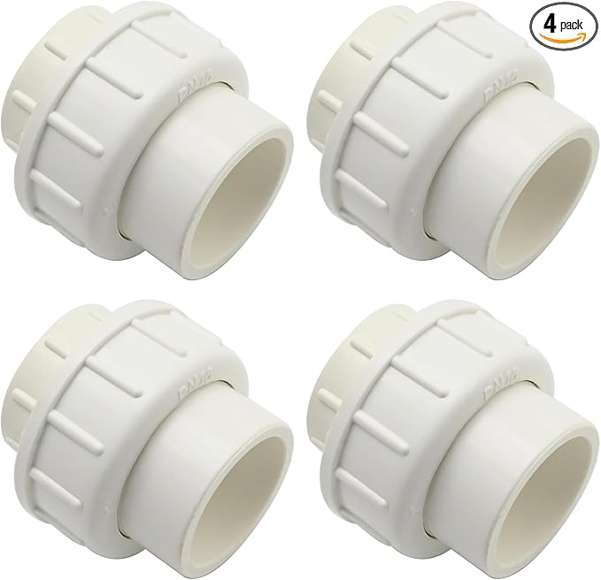4 Pcs 1" White PVC Union Pipe Fitting (Socket x Socket), PVC Slip Union Adapter Coupling Schedule 40 EPDM O-Ring, Coupling Pipe Fitting