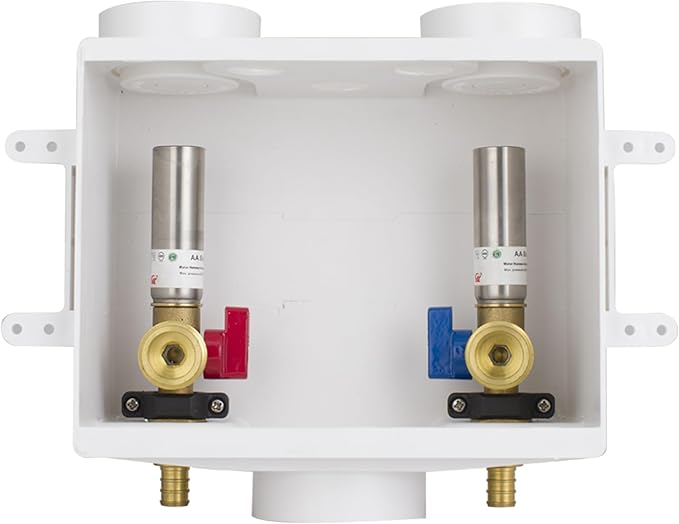 Washing Machine Outlet Box with Water Hammer Arrestor,1/2 Inch PEX F1807 Inlet Connection,3/4 Inch MHT Outlet Male Thread Connection, PEX Box with Center Drain with 1/4-Turn Ball Valve