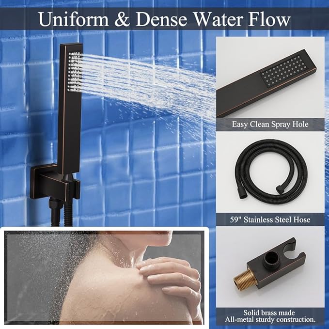 Shower Faucet Set Oil Rubbed Bronze Shower System, Knob Switch Diverter Shower Faucet with High Pressure Handheld Spray, Ceiling Mount 10 Inch Shower Head with 6 Inch Wall Mount Shower Head