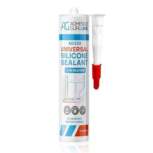 Adhesive Guru All Purpose Clear Silicone Sealant Waterproof 10.15 fl.oz, 100% Silicone Caulk, Weatherproof & Flexible Adhesive Sealant for Indoor and Outdoor Use, Transparent - 1 Pack