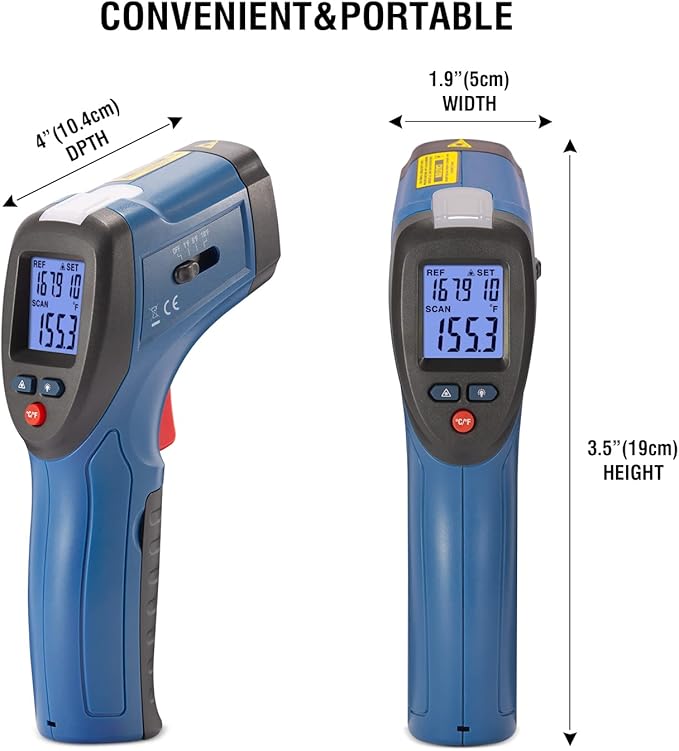 CEM DT-8666 Digital Infrared Meat Thermometer Gun,DS10:1 Instant Read Laser Temperature Gun for Griddle,Grill,Oven,Pizza, Thermal Air Heat Leak Detector for Industrial Repairs with Color Light Alarm