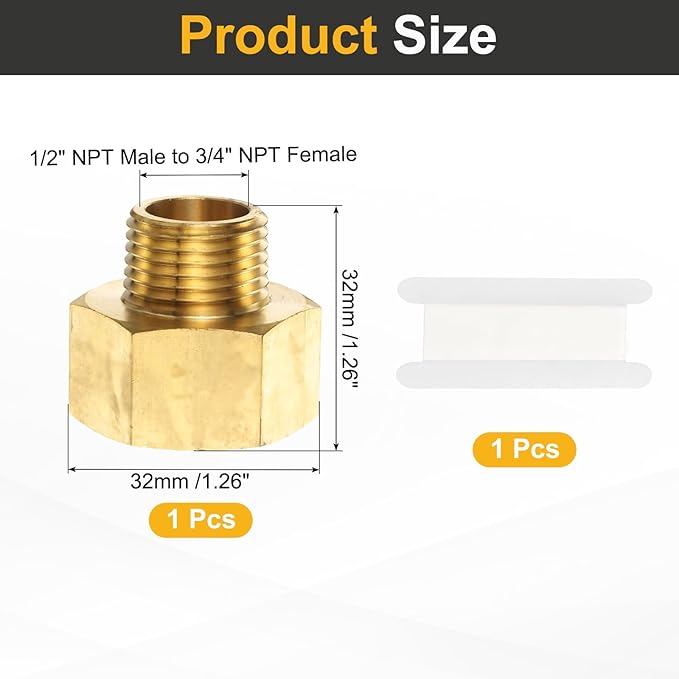 PATIKIL Brass Pipe Fitting, 1Pcs 1/2" NPT Male to 3/4" NPT Female Pipe Reducer Adapter Extension Connectors Brass Fittings for Water Gas Refrigeration