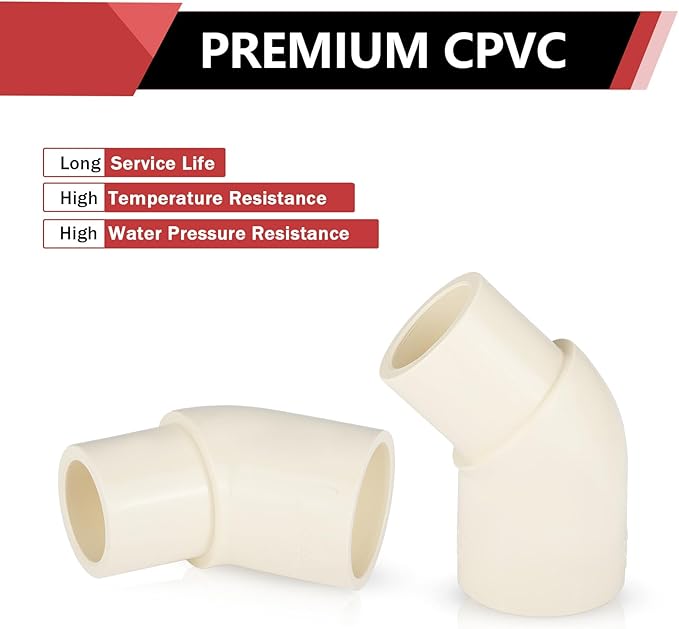150-PACK EFIELD CPVC Street Elbow,1" Spigot x 1" Slip 45-Degree Elbow Fitting,(CPVC012-10-150PCS)