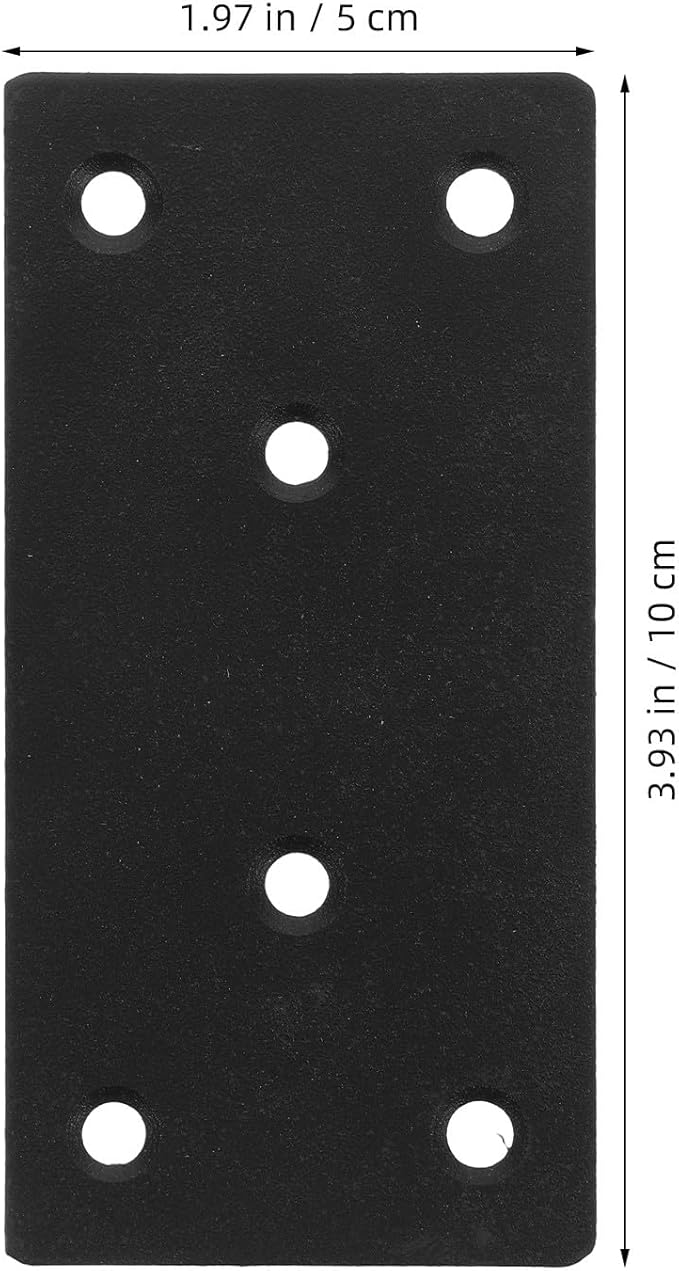 jojofuny 6 Sets Black Flat Repair Plates with Screws for Wood Furniture Reinforcement Straight Metal Brackets for Secure Fixing and Stable Support in Home and Office Use