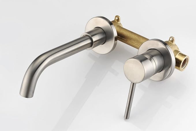 Sumerain Wall Mount Bathroom Faucets Brushed Nickel,Single Handle Wall Mount Faucet with Brass Rough-in Valve