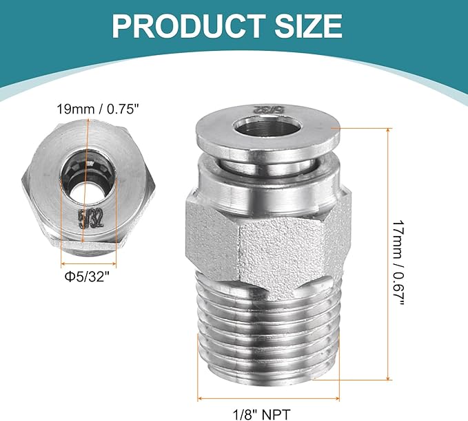 HARFINGTON Push to Connect Fittings 5/32" Tube OD x 1/8" NPT Thread Male Straight Union Fittings 304 Stainless Steel Quick Connect Pneumatic Accessories for Trailers Air Brake System