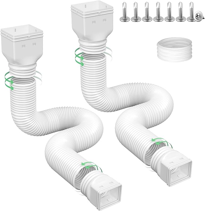 Rain Gutter Downspout Extensions, Downspout Extender for Rainwater Drainage Flexible, Extendable 58"+66" Down Spout Drain Extension Pipes (2 Pack, White)
