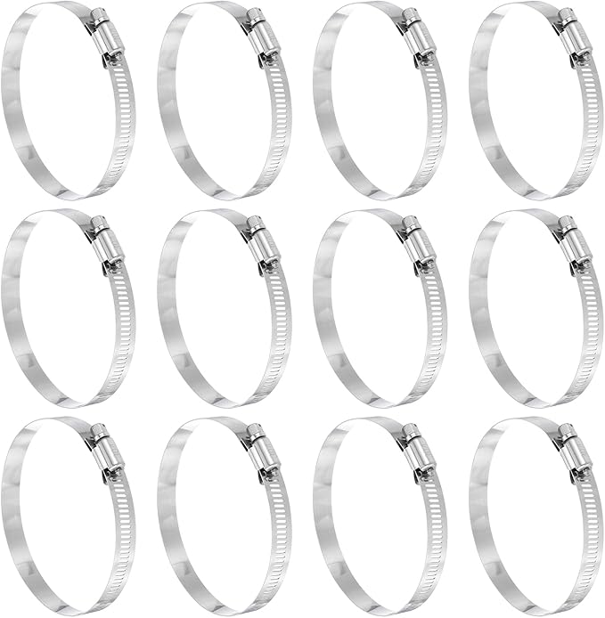 HARFINGTON 12 Pcs Hose Clamp 3-1/16"-4" (78-101mm) 304 Stainless Steel Adjustable Worm Gear Hose Clamp Assortment Kit for Fuel Line Pipe Plumbing Automotive Tube Mechanical