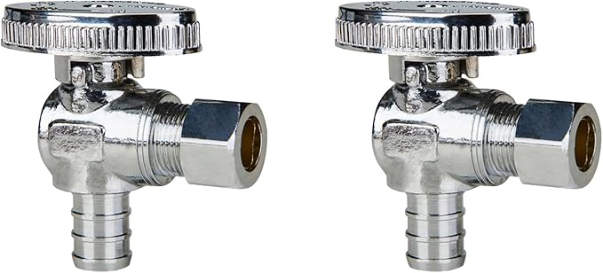 SUNGATOR 2-Pack Angle Stop Valve, 1/2" PEX x 3/8" OD Compression, Quarter Turn Chrome Plated, 1/2 inch Pex Shut Off Valves for Faucet and Toilet, UPC Certified