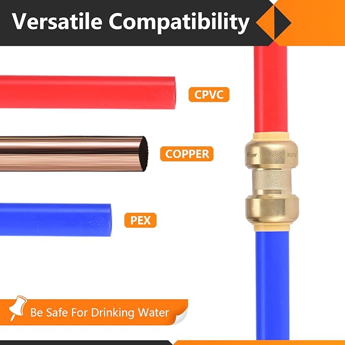 200-Pack HeSun Pushfit 90 Degree Elbow, 1/2"x1/2" Push to Connect Plumbing Fittings with Disconnect Clip, Brass Push-fit Fittings for PEX, Copper, CPVC, PE-RT Pipes(PF045-200)