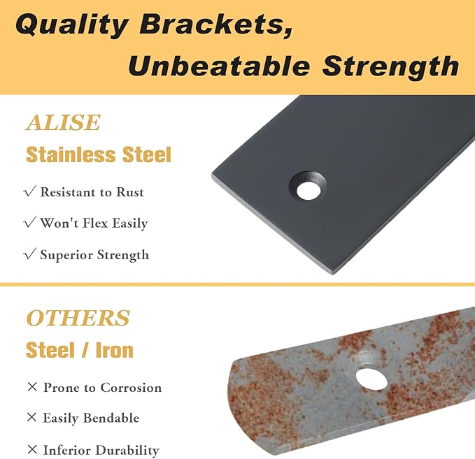 Alise Floating Shelf Brackets Heavy Duty L-Shaped Wall Brackets - Black Angle Corner Braces for Shelves, Stainless Steel Reinforced Shelf Support Bracket for Wooden Boards 7x4 Inch,Pack of 4