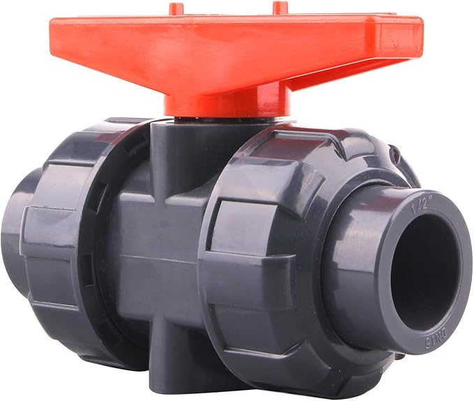 DERNORD PVC True Union Ball Valve with Full Port, EPDM O-Rings, and Reversible PTFE Seats,Rated at 200 PSI (1/2 inch Socket)