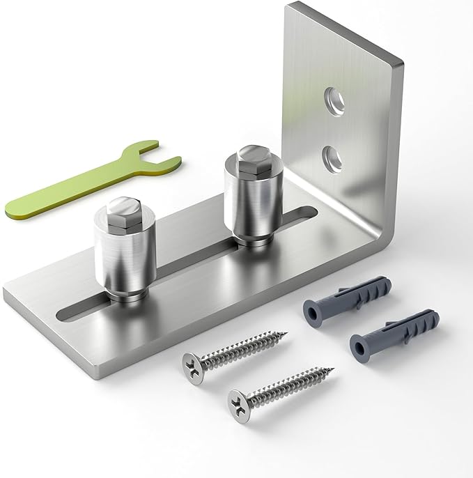 1 PC Barn Door Bottom Floor Guide, Adjustable Roller Wall Mounted Stainless Steel Sliding Door Guides for Door Thick Up to 2 1/8" Easy Installation and Smooth Sliding Operation
