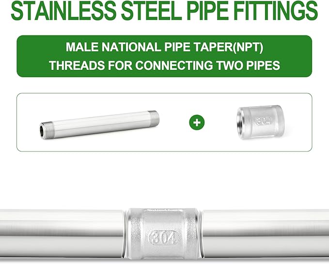 TAISHER 2PCS Stainless Steel Pipe Fittings, 1" NPT Male x 1" NPT Male Threaded, 16" Length Thickened Nipple Cast Pipe