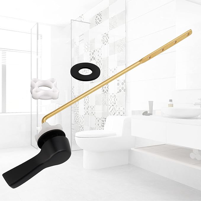 Hibbent 2 Pack Universal Front Mount Toilet Handle Tank Flush Lever Replacement Handle with 2 Pieces Stainless Steel Flapper Chains for Most Front Mount Toilets - Matte Black Finish