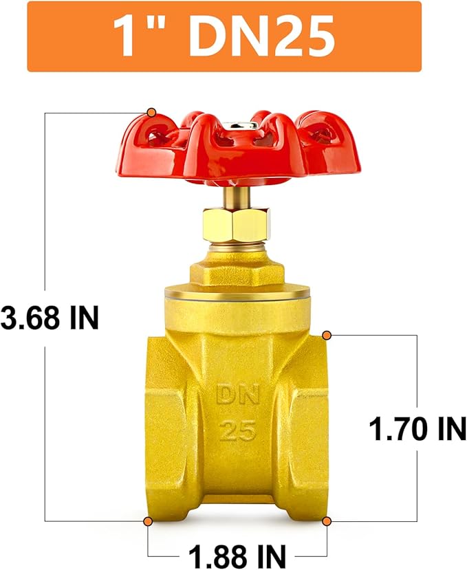 GASHER 1PCS 1 Inch Brass industrial Gate Valve, Heavy-duty Rotary Sluice Valve with Female x Female Threads, with Wheel Handle, For Water, Oil, Gas