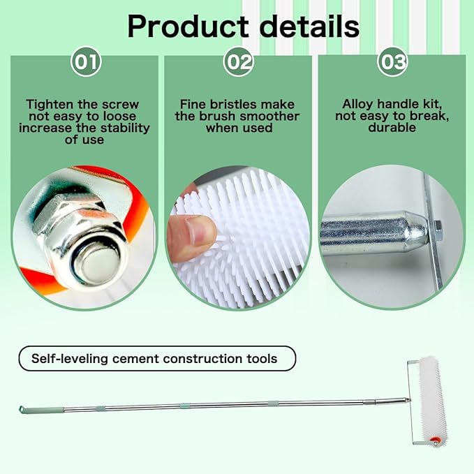 Spiked Screeding Compound Roller, 20" x 1" Remove Bubble Smooth Level Screed Surface with 5.48Feet Extension Pole for Self Leveling Concrete & Epoxy Floors