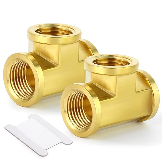 TAISHER 2Pcs Brass Tee Fitting, 1/4" x 1/4" x 1/4" NPT Female Pipe Fittings