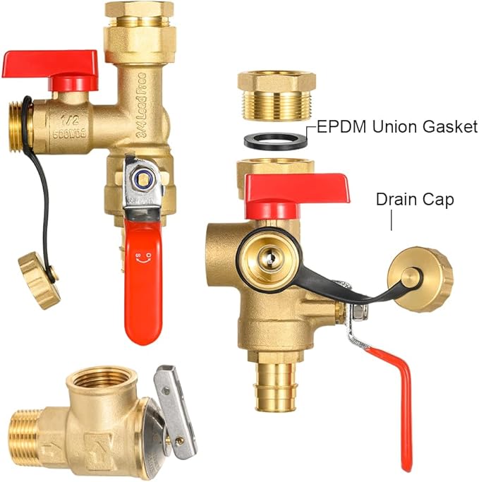 3/4 Inch FIP x 3/4 Inch Pex-A Expansion(F1960) EFIELD IPS Isolator Tankless Water Heater Service Valve Kit, with Pressure Relief Valve,(TOOL054)