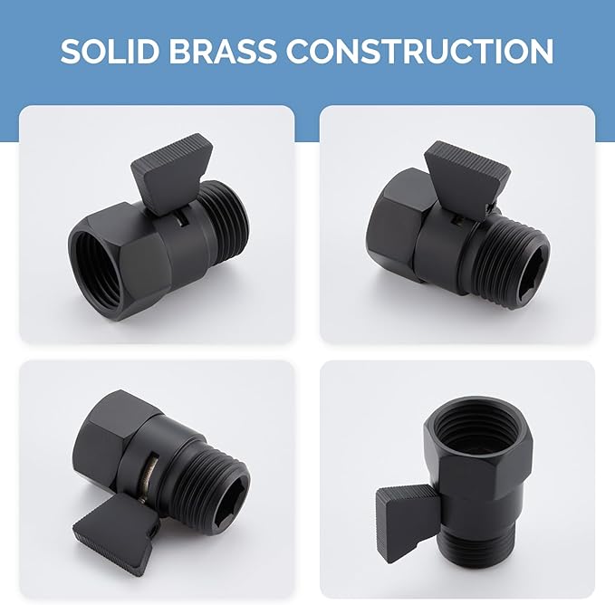 Angle Simple Shower Valve, Brass Water Flow Shut Off Valve for Hand Shower, RV Hose Flow Restrictor, Matte Black