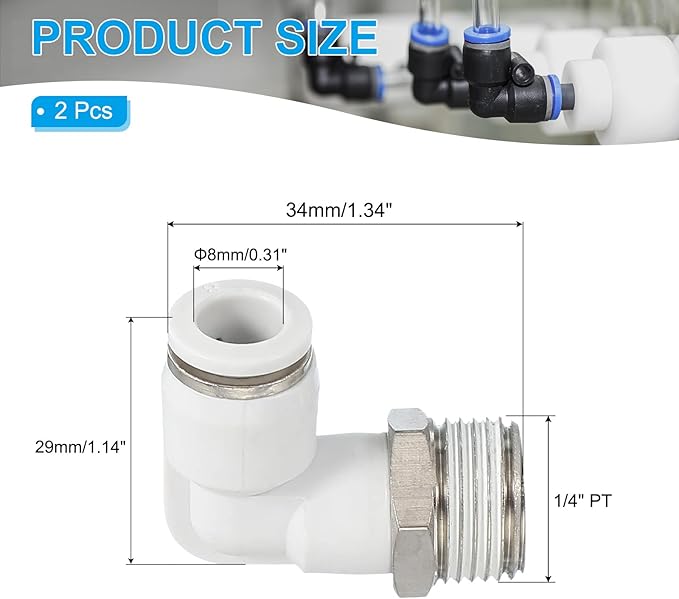 PATIKIL Push to Connect Fitting, 5 Pack Pneumatic Air Elbow Quick Connector 1/4"PT Male Thread x 8mm Tube 90 Degree Connect Tubing Elbow Air Tube Fitting Pneumatic Quick Adapter, White