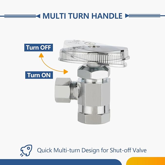 20-Pack GUOFIS Angle Stop Valve with Multi-Turn,1/2-Inch Fip Iron Pipe x 3/8-Inch OD Compression Water Shut-off Valves(LF Brass Chrome Plate)(VALVE365-20Pack)