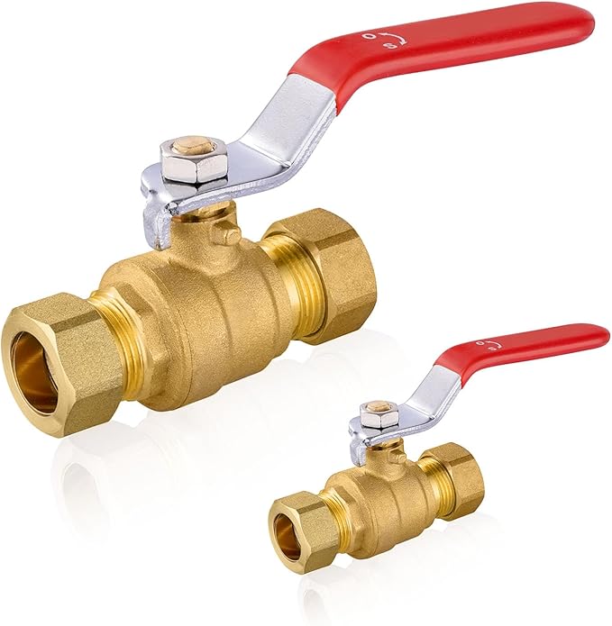 40 PCs HeSun Compression Ball Valve, 1/2'' Compression Brass Full Port Shut-off Valve, 600 WOG (Water, Oil and Gas), Red(VALVE114-40)