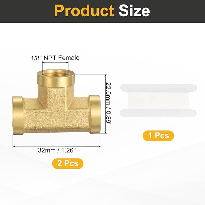 PATIKIL Brass Tee Fitting, 1Pcs 1/8" x 1/8" x 1/8" NPT Female Pipe 3 Way Forged Brass Barstock Street Tee Pipe Fittings for Water Gas Refrigeration