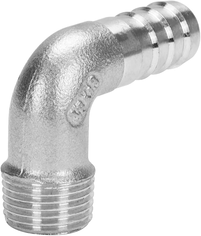DERNORD 1/2" Hose Barb x 3/8" Male NPT Stainless Steel 90 Degree Elbow- Home Brew Pipe Fitting